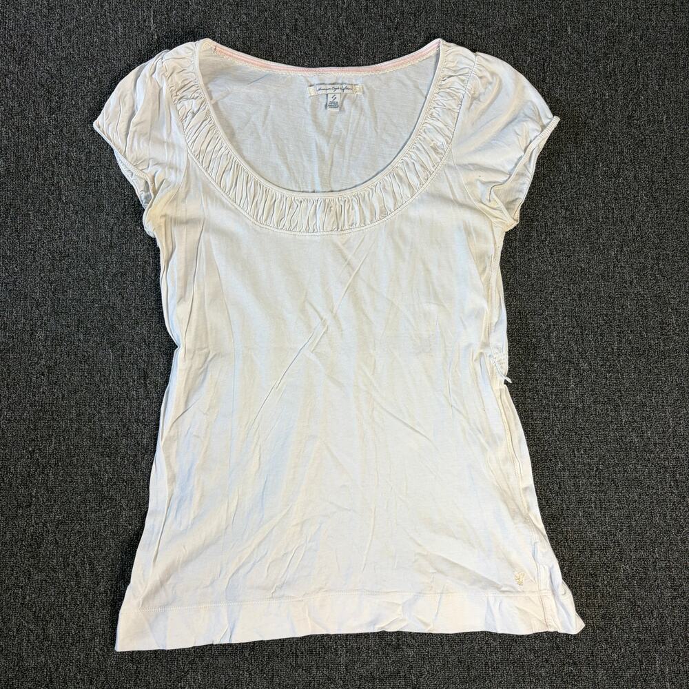 Vintage Y2k American Eagle White Ivory Babydoll Shortsleeve Women's Blouse Large